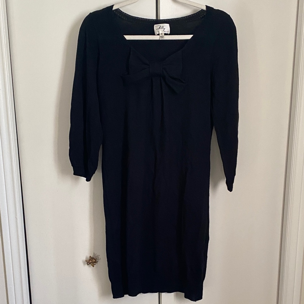 Milly New York Bow Tie 3/4 Sleeve Sweater Dress Dainty Feminine Merino Wool S